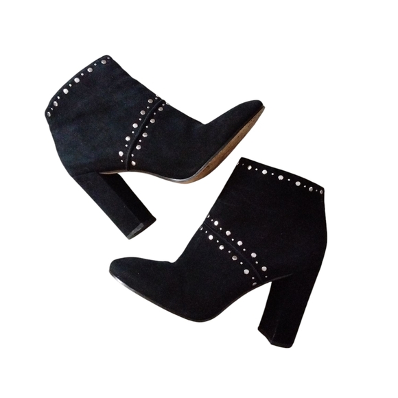Sam Edelman Black Suede Ankle Boots Silver Studded Booties Size 8 - Picture 1 of 11